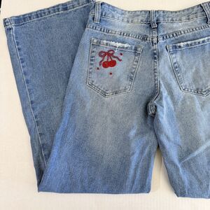 TRTR Wide Leg Low-Rise Jeans, Cherry Embroidery, 1 (junior)